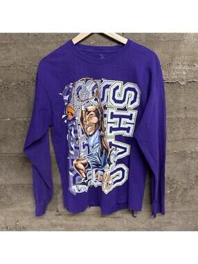 Vintage Y2K Shaq Caricature Lakers Long Sleeve Shirt Purple Graphic Tee Large